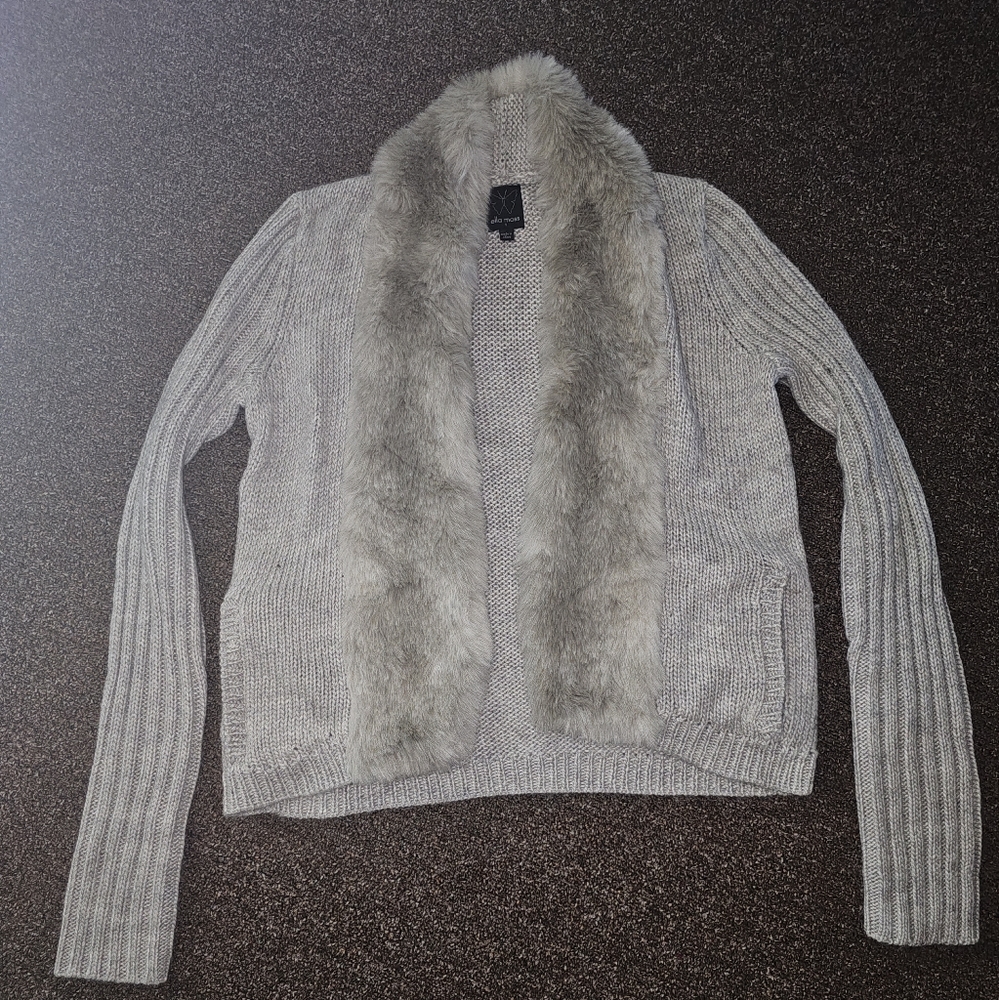 Ella Moss Sweaters | Ella Moss Fur Shawl Collar Sweater | Color: Gray | Size: S 